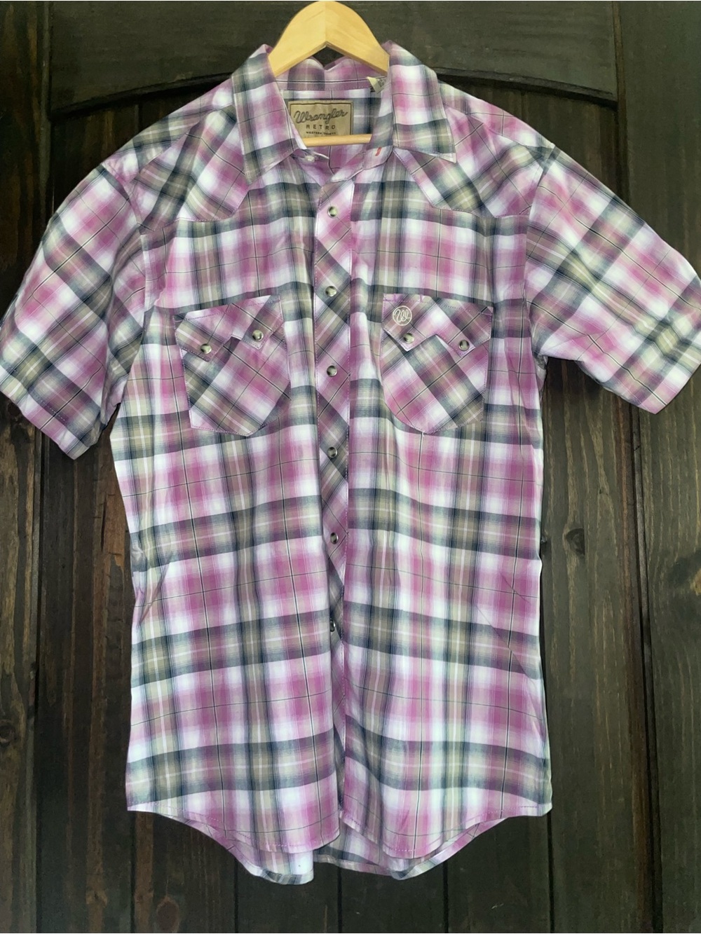 Wrangler Men's Retro Purple Plaid Short-Sleeve Western Shirt, Size L